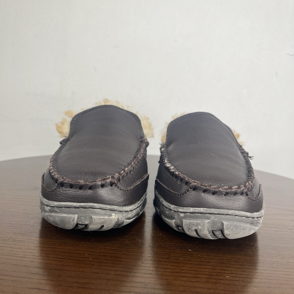 Red Head‎ Slipper Shoes Men's 8 Brown Leather Shearling Warm Moccasin Slip On - Picture 2 of 16